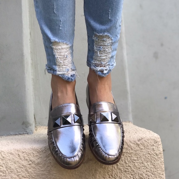 NIB Frosted Studded Slip On Boyfriend Loafer - Picture 4 of 6